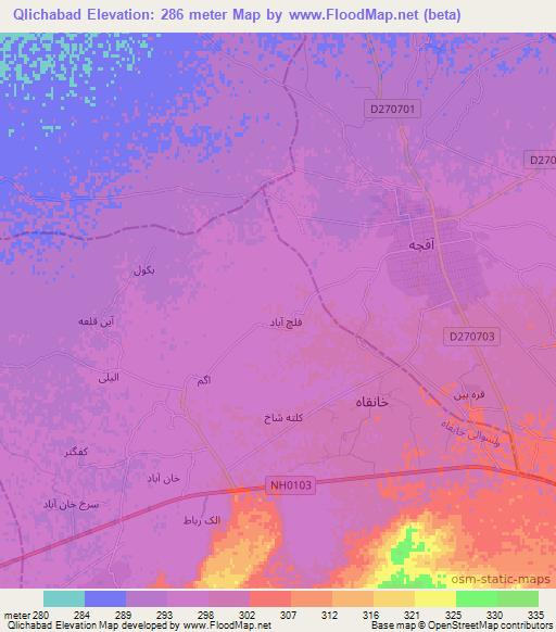 Qlichabad,Afghanistan Elevation Map