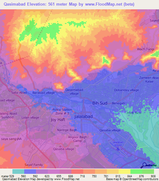 Qasimabad,Afghanistan Elevation Map