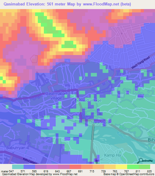Qasimabad,Afghanistan Elevation Map