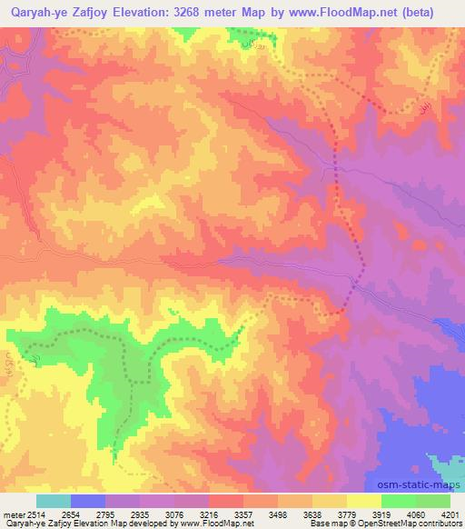 Qaryah-ye Zafjoy,Afghanistan Elevation Map