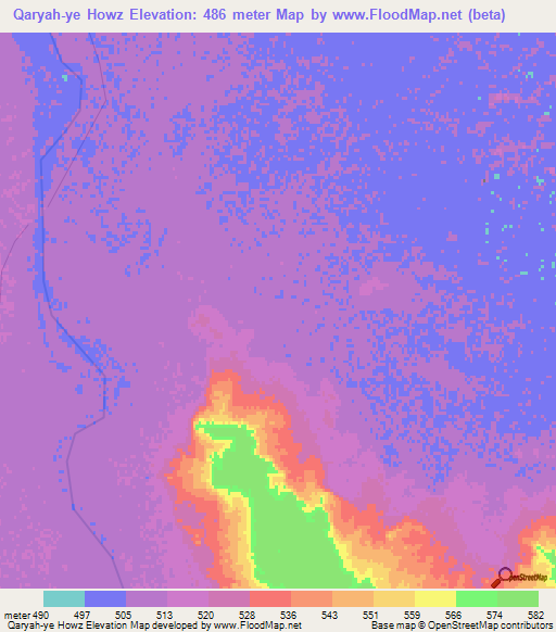 Qaryah-ye Howz,Afghanistan Elevation Map