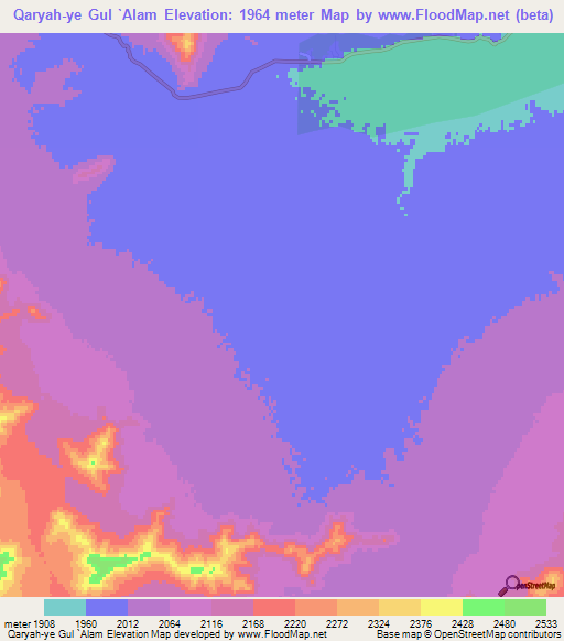 Qaryah-ye Gul `Alam,Afghanistan Elevation Map