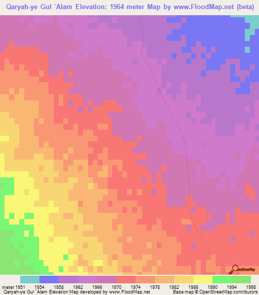 Qaryah-ye Gul `Alam,Afghanistan Elevation Map