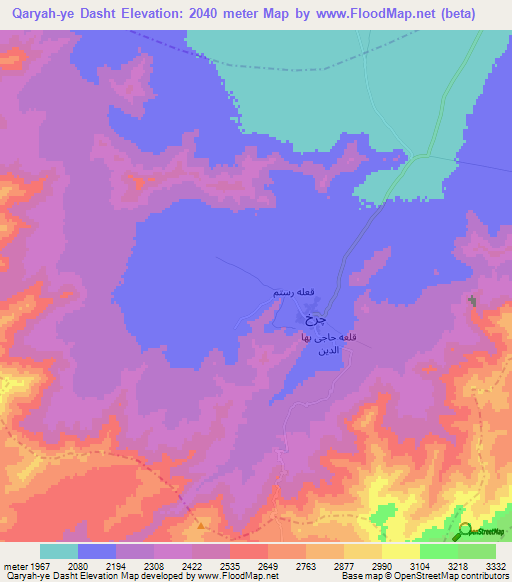 Qaryah-ye Dasht,Afghanistan Elevation Map