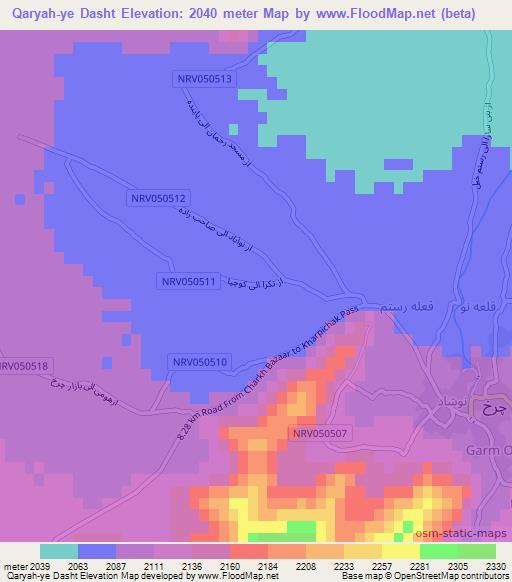 Qaryah-ye Dasht,Afghanistan Elevation Map