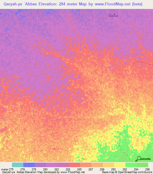 Qaryah-ye `Abbas,Afghanistan Elevation Map