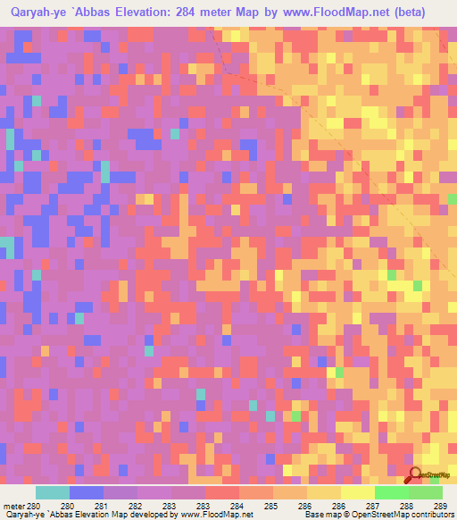 Qaryah-ye `Abbas,Afghanistan Elevation Map