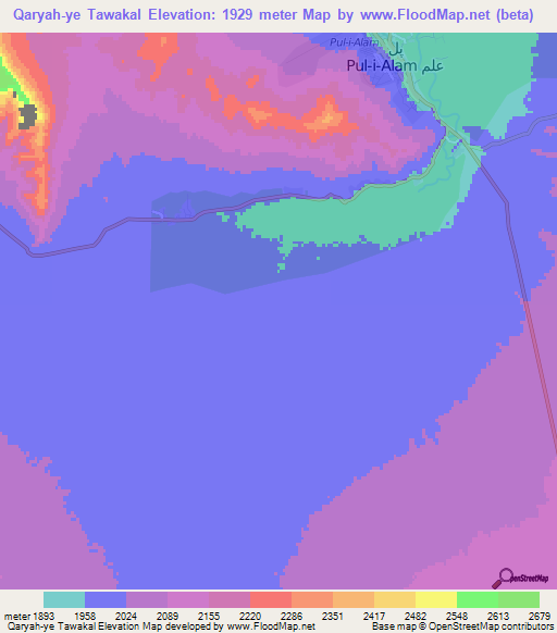Qaryah-ye Tawakal,Afghanistan Elevation Map
