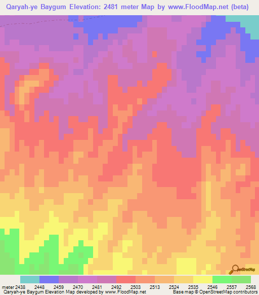 Qaryah-ye Baygum,Afghanistan Elevation Map