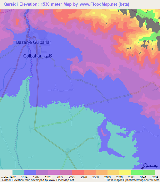 Qarsidi,Afghanistan Elevation Map