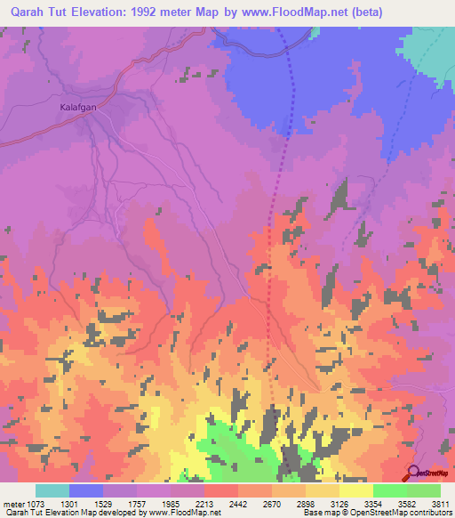 Qarah Tut,Afghanistan Elevation Map
