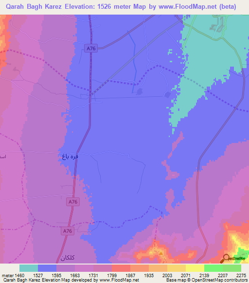 Qarah Bagh Karez,Afghanistan Elevation Map