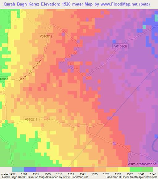 Qarah Bagh Karez,Afghanistan Elevation Map