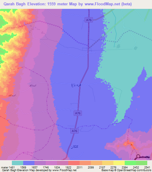 Qarah Bagh,Afghanistan Elevation Map