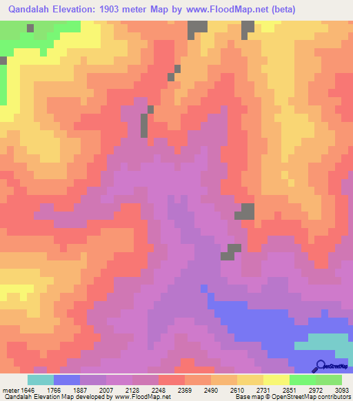 Qandalah,Afghanistan Elevation Map