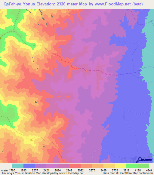 Qal`ah-ye Yonus,Afghanistan Elevation Map