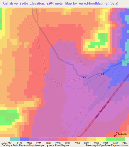 Qal`ah-ye Sadiq,Afghanistan Elevation Map