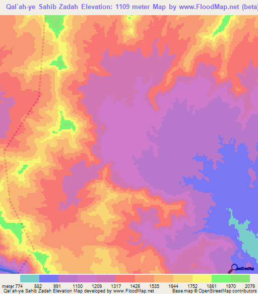 Qal`ah-ye Sahib Zadah,Afghanistan Elevation Map