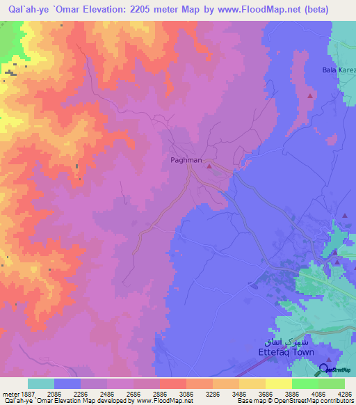 Qal`ah-ye `Omar,Afghanistan Elevation Map