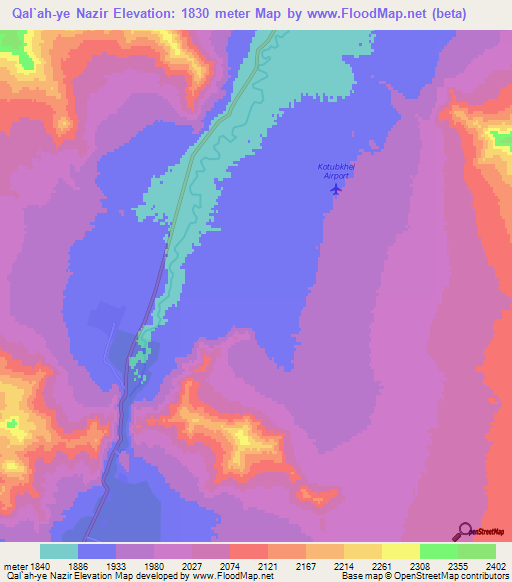 Qal`ah-ye Nazir,Afghanistan Elevation Map