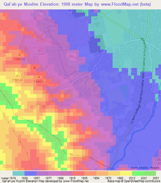 Qal`ah-ye Muslim,Afghanistan Elevation Map