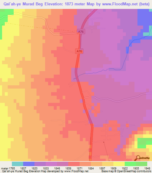 Qal`ah-ye Murad Beg,Afghanistan Elevation Map