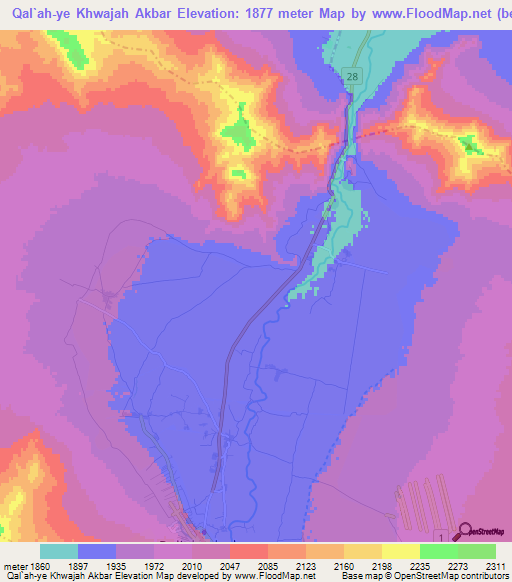Qal`ah-ye Khwajah Akbar,Afghanistan Elevation Map