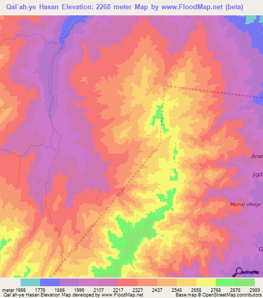 Qal`ah-ye Hasan,Afghanistan Elevation Map