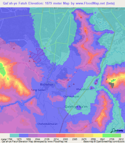 Qal`ah-ye Fatuh,Afghanistan Elevation Map