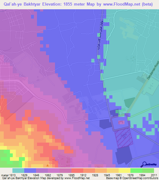 Qal`ah-ye Bakhtyar,Afghanistan Elevation Map