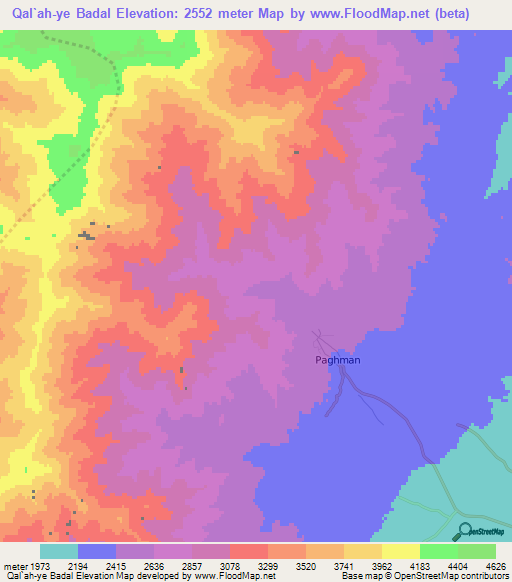 Qal`ah-ye Badal,Afghanistan Elevation Map