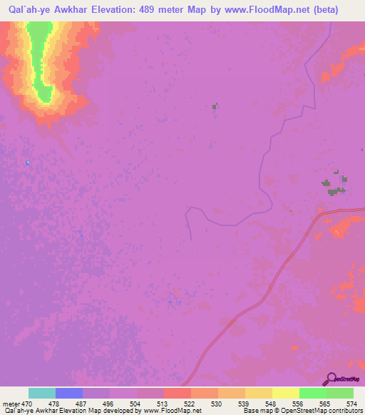 Qal`ah-ye Awkhar,Afghanistan Elevation Map