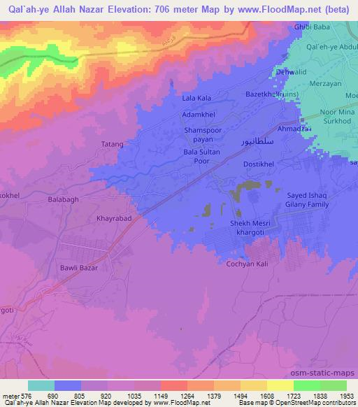 Qal`ah-ye Allah Nazar,Afghanistan Elevation Map