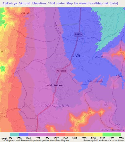 Qal`ah-ye Akhund,Afghanistan Elevation Map