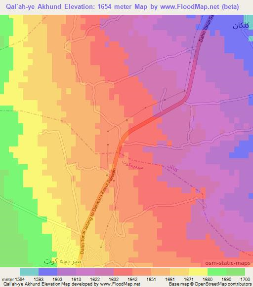 Qal`ah-ye Akhund,Afghanistan Elevation Map