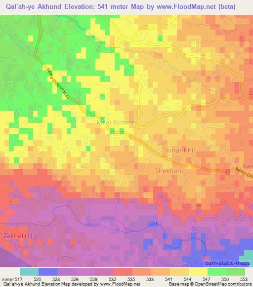 Qal`ah-ye Akhund,Afghanistan Elevation Map