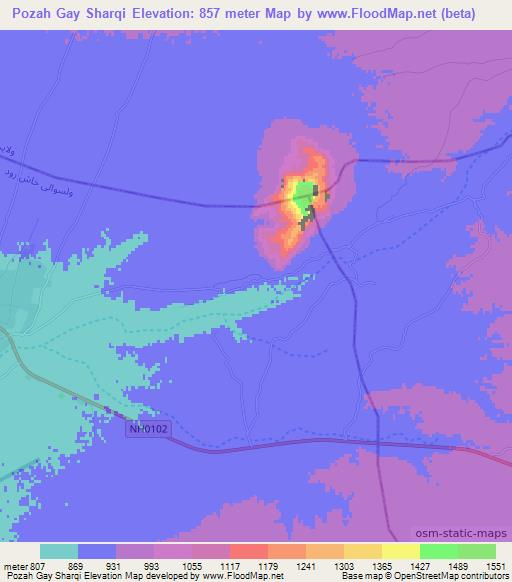 Pozah Gay Sharqi,Afghanistan Elevation Map