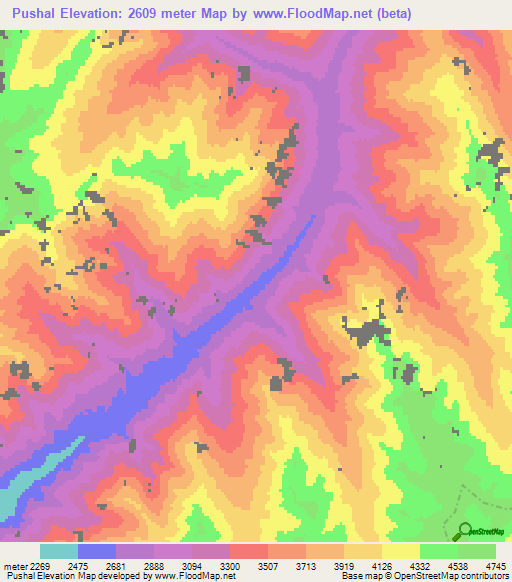 Pushal,Afghanistan Elevation Map