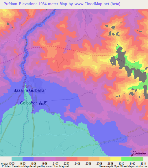 Pufdam,Afghanistan Elevation Map