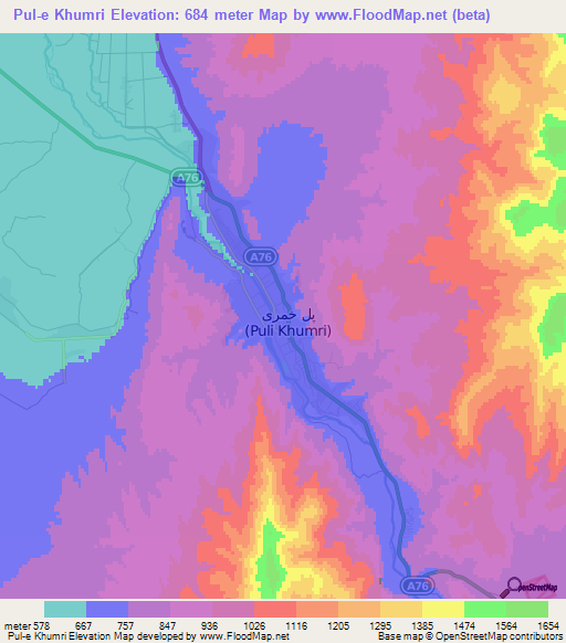 Pul-e Khumri,Afghanistan Elevation Map
