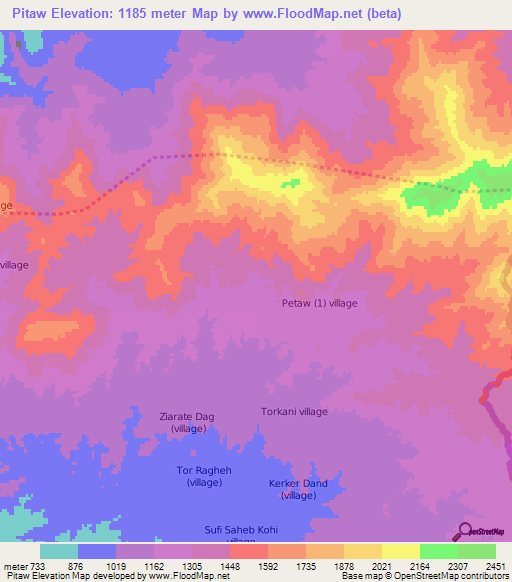 Pitaw,Afghanistan Elevation Map