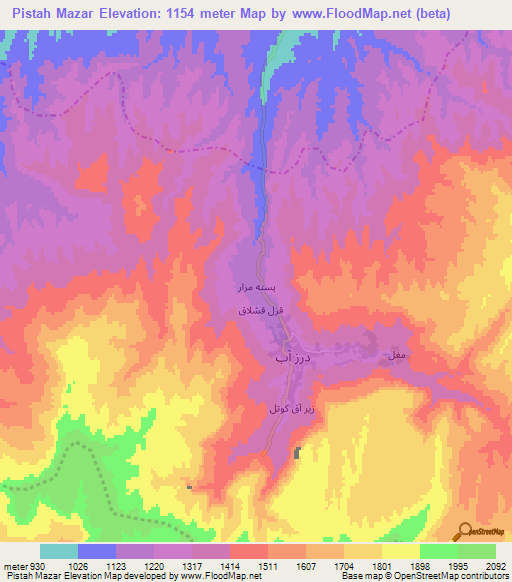 Pistah Mazar,Afghanistan Elevation Map