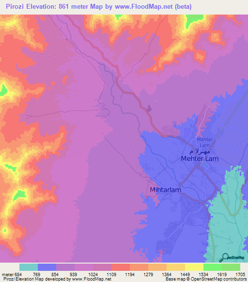 Pirozi,Afghanistan Elevation Map