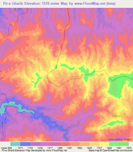 Pir-e Gharib,Afghanistan Elevation Map