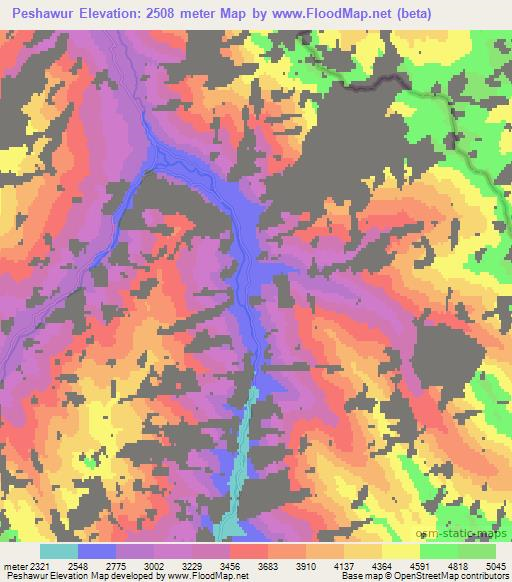 Peshawur,Afghanistan Elevation Map