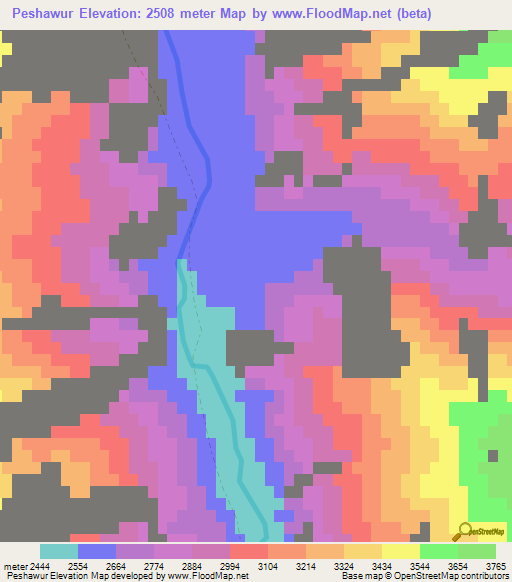 Peshawur,Afghanistan Elevation Map