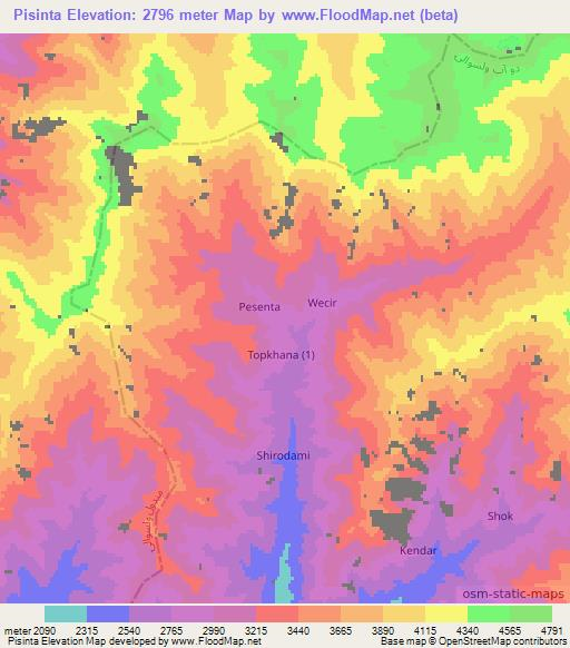 Pisinta,Afghanistan Elevation Map