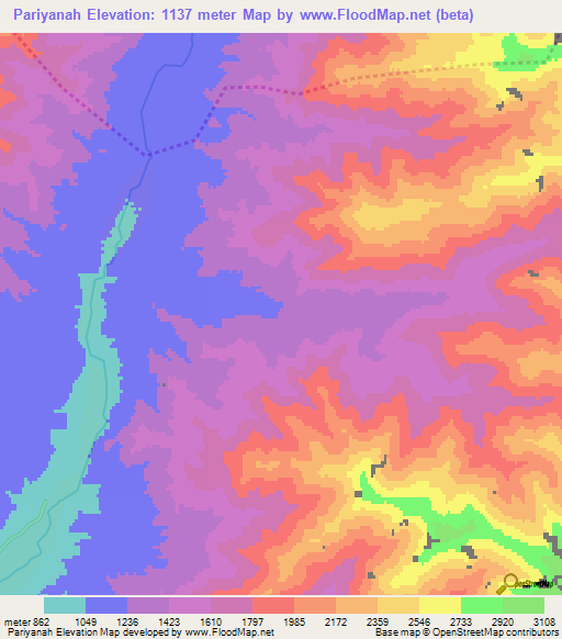Pariyanah,Afghanistan Elevation Map