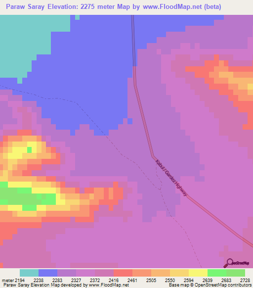 Paraw Saray,Afghanistan Elevation Map