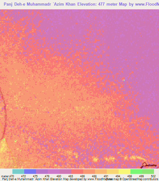 Panj Deh-e Muhammadr `Azim Khan,Afghanistan Elevation Map